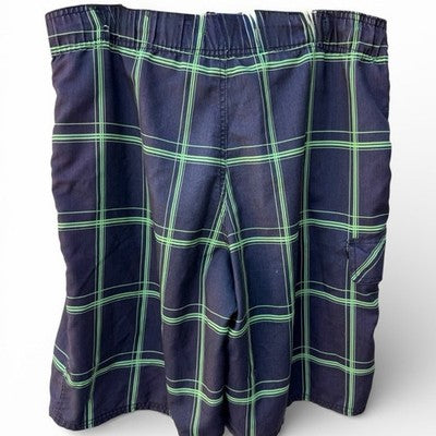 Op Plaid Board Shorts Mens Medium 32-34 Black Green Surf Swim Trunks - product photo 2