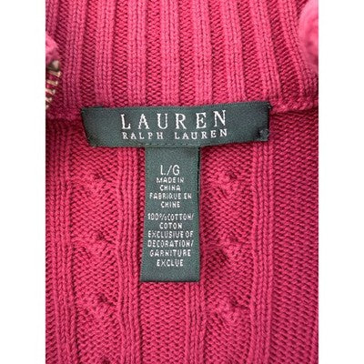 Lauren Ralph Lauren Sweater Womens Large Pink Cable Knit Full Zip Cotton - product photo 3