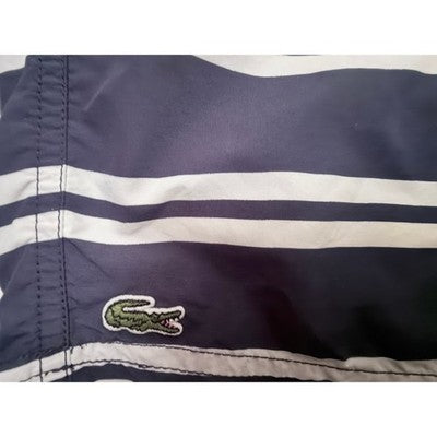 Lacoste Men's Swim Trunks Size Large Navy White Striped Board Shorts Drawstring - product photo 4