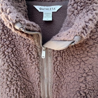 Athleta Sherpa Fleece Pullover Womens Medium Brown Quarter Zip Cozy Jacket - product photo 4