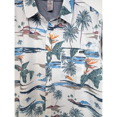 Hurley Hawaiian Shirt Mens Large White Tropical Palm Tree Short Sleeve Button Up - product photo 4