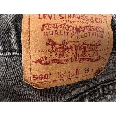 Levis 560 Loose Fit Jeans Mens 38x32 Black Wash Tapered Leg Denim - product photo 3