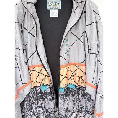 Ixspa Vintage Windbreaker Jacket Mens Large Gray Abstract Full Zip Retro 90s - product photo 5