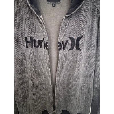 Hurley Mens Full Zip Fleece Jacket Gray Herringbone Logo Large - product photo 5