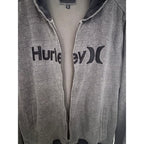 Hurley Mens Full Zip Fleece Jacket Gray Herringbone Logo Large - product photo 5