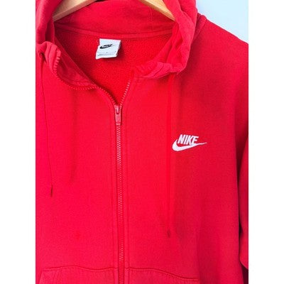 Nike Full Zip Hoodie Mens Large Red Embroidered Swoosh Fleece Sweatshirt - product photo 4