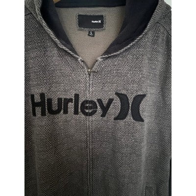 Hurley Mens Full Zip Fleece Jacket Gray Herringbone Logo Large - product photo 4