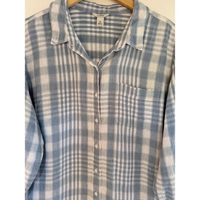 L.L.Bean Plaid Button Up Shirt Womens 2X Blue White Long Sleeve - product photo 4