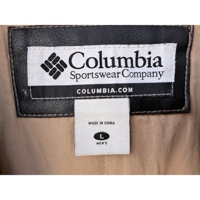 Columbia Leather Jacket Mens Large Brown Sherpa Lined Full Zip Coat - product photo 3