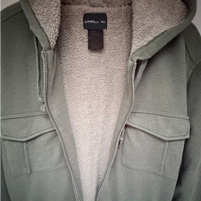 O'Neill Sherpa Lined Zip Hoodie Jacket Men XL Olive Green Full Zip Fleece Hooded - product photo 4
