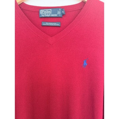 Polo Ralph Lauren Merino Wool Sweater Mens Medium Red V Neck Pony Logo - product photo 4