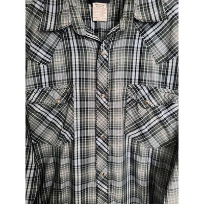 Wrangler Plaid Pearl Snap Western Shirt Mens XL Green Blue - product photo 4