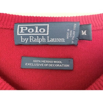 Polo Ralph Lauren Merino Wool Sweater Mens Medium Red V Neck Pony Logo - product photo 3