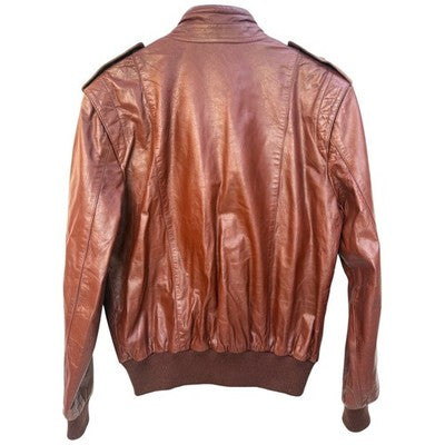 Chess King Leather Bomber Jacket Mens 40 Brown Vintage Snap Front Cafe Racer - product photo 2