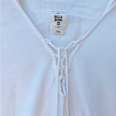 Billabong Hooded Lace Up Top Womens Large White Striped Lightweight Hoodie - product photo 5