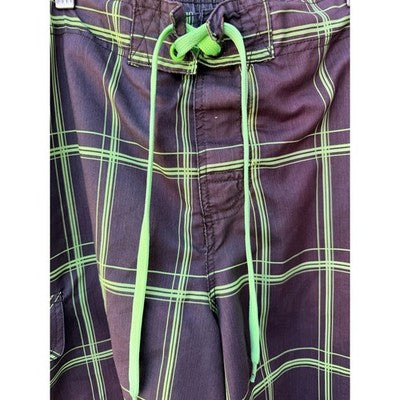 Op Plaid Board Shorts Mens Medium 32-34 Black Green Surf Swim Trunks - product photo 4