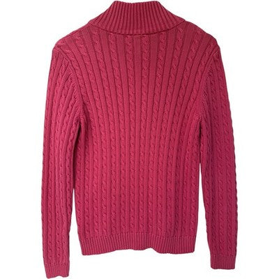 Lauren Ralph Lauren Sweater Womens Large Pink Cable Knit Full Zip Cotton - product photo 2