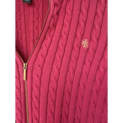 Lauren Ralph Lauren Sweater Womens Large Pink Cable Knit Full Zip Cotton - product photo 4