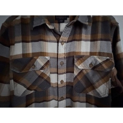 Pendleton Burnside Plaid Flannel Shirt Mens Large Brown Gray Button Up - product photo 4