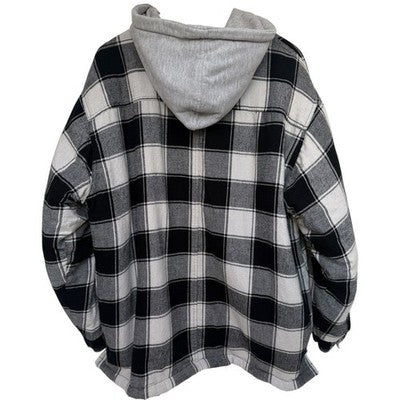 Dickies Hooded Flannel Jacket Mens XL Black White Plaid Workwear - product photo 2