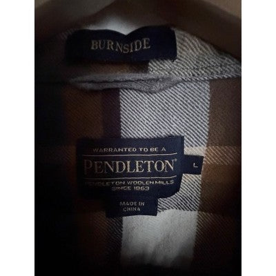 Pendleton Burnside Plaid Flannel Shirt Mens Large Brown Gray Button Up - product photo 3