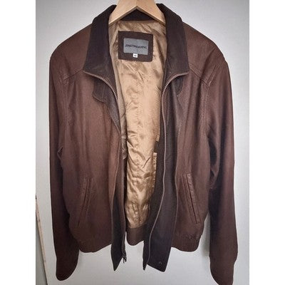 Johnston & Murphy Leather Jacket Mens 40 Brown Full Zip Snap Front Casual Coat - product photo 4