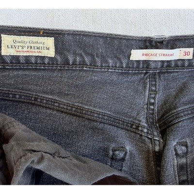Levis Ribcage Jeans Womens 30 Black High Rise Straight Distressed Denim - product photo 3