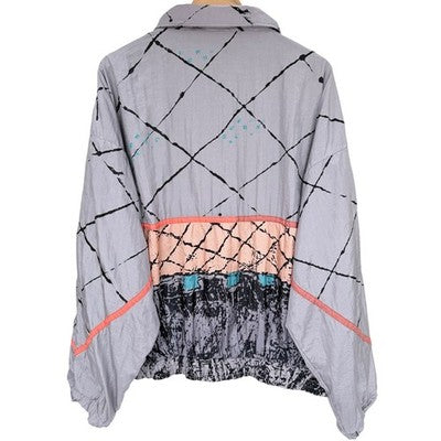 Ixspa Vintage Windbreaker Jacket Mens Large Gray Abstract Full Zip Retro 90s - product photo 2