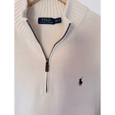 Polo Ralph Lauren Quarter Zip Sweater Mens XXL Cream Knit Pullover Logo - product photo 4