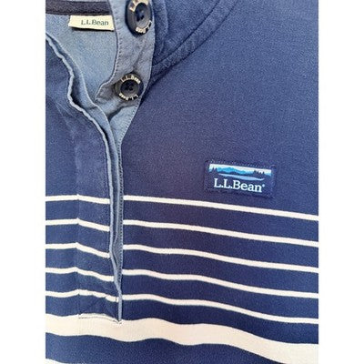 LL Bean Rugby Shirt Mens Medium Navy White Striped Long Sleeve Casual Classic - product photo 4