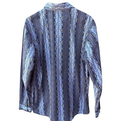 OP International Button Up Shirt Mens Large Blue Gray White Long Sleeve Shirt - product photo 2
