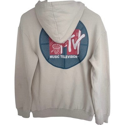 MTV MTV MTV Music Television Hoodie Mens Medium Cream Graphic Pullover Sweatshirt - product photo 2