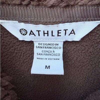 Athleta Sherpa Fleece Pullover Womens Medium Brown Quarter Zip Cozy Jacket - product photo 5