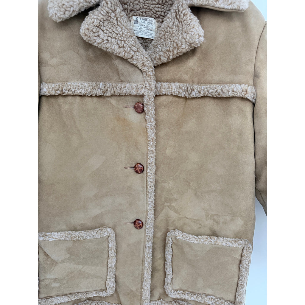 Fingerhut Fashions Sherpa Coat Womens 16 Tan Faux Suede Vintage Jacket