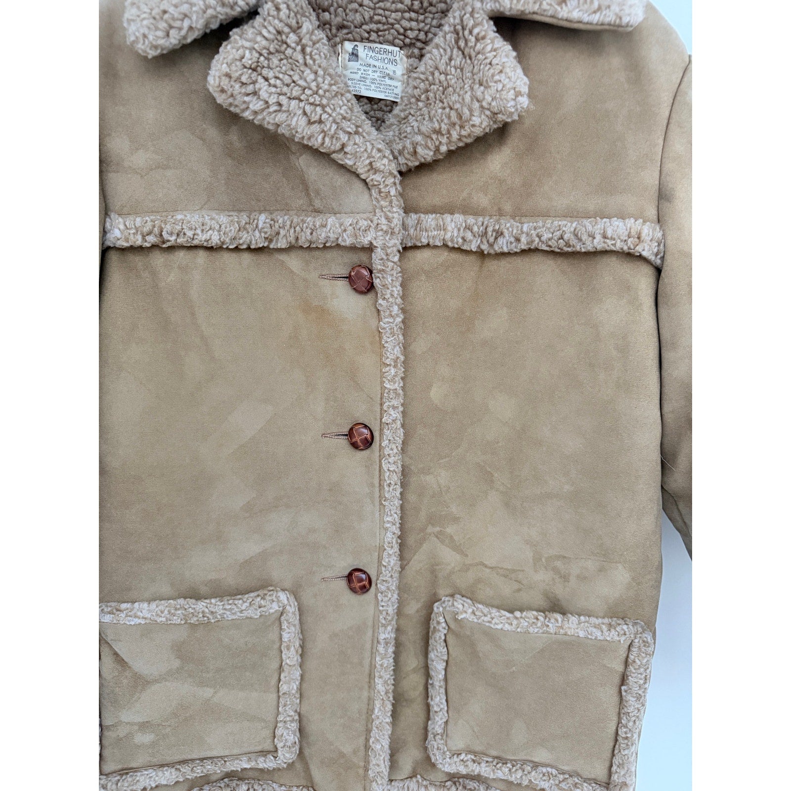 Fingerhut Fashions Sherpa Coat Womens 16 Tan Faux Suede Vintage Jacket