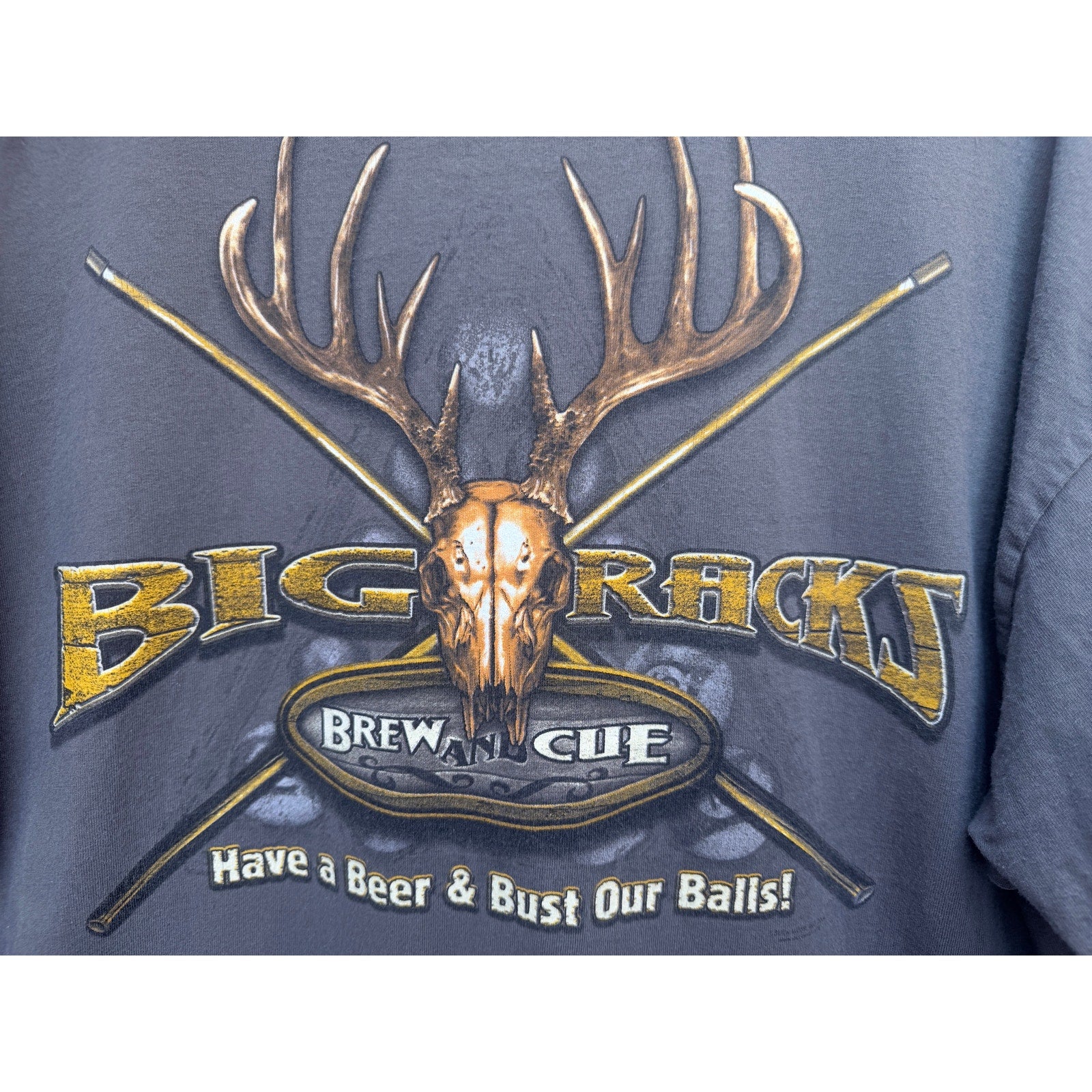 Big Rack Brew & Cue Graphic T Shirt Mens 2XL Gray Deer Hunting Outdoor Tee
