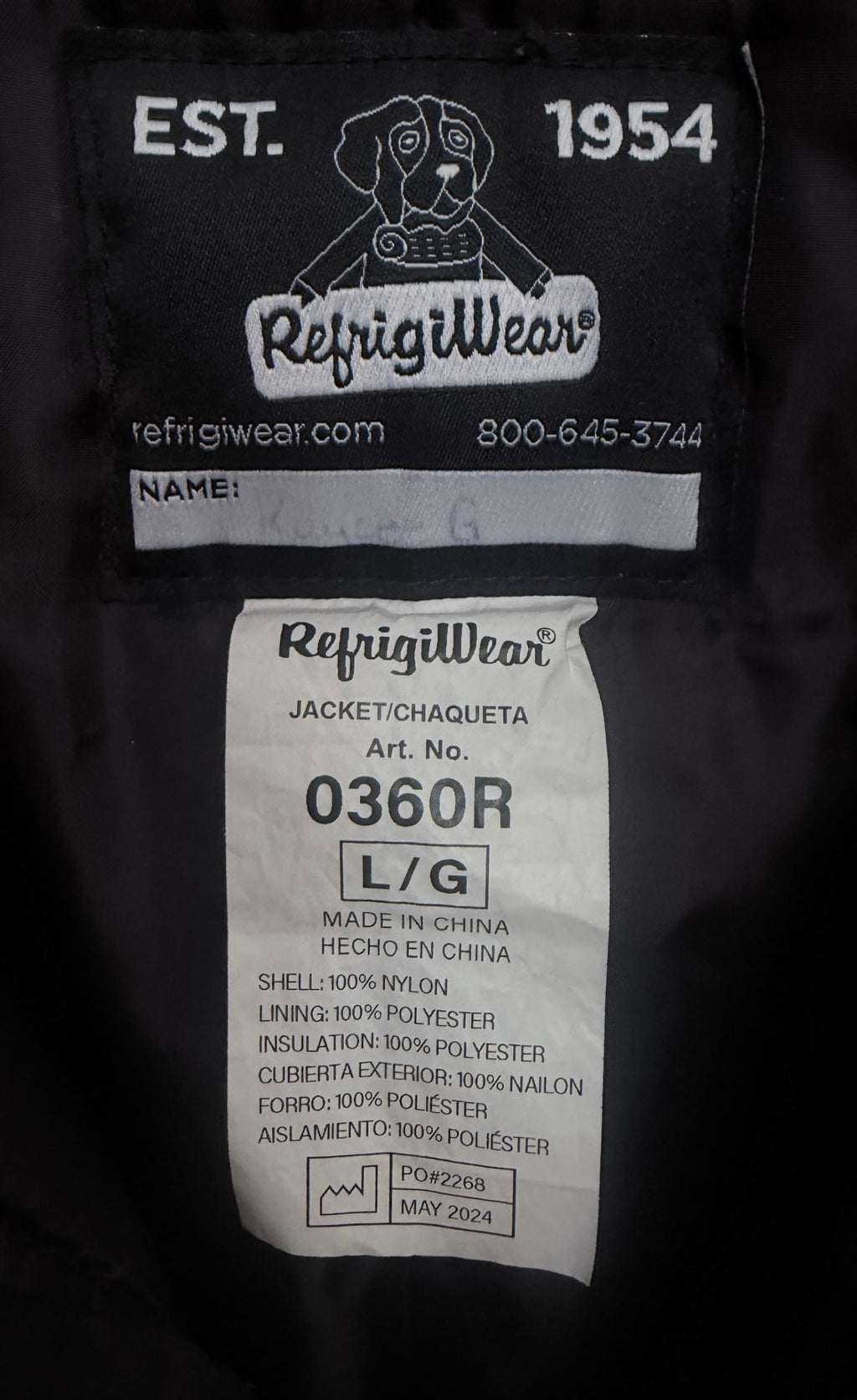 RefrigiWear Men's Black Iron-Tuff Ice Parka — brand label