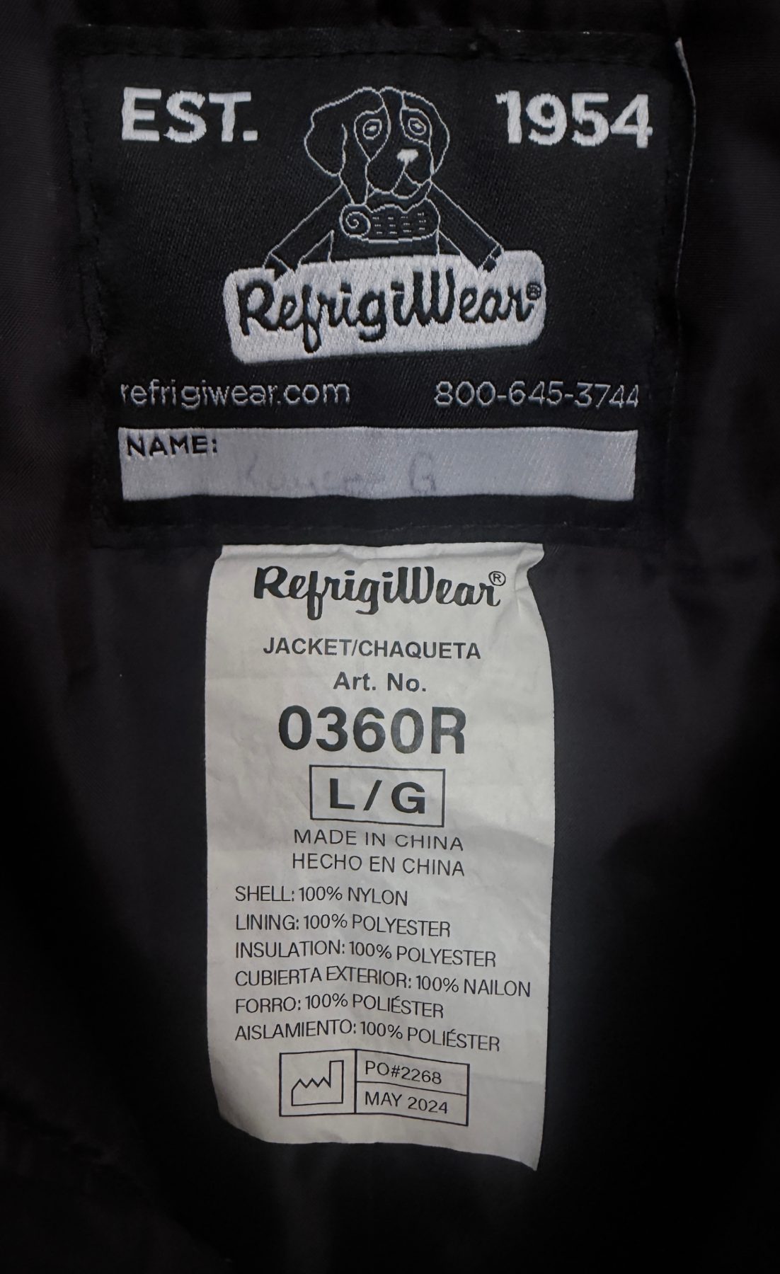 RefrigiWear Men's Black Iron-Tuff Ice Parka — brand label