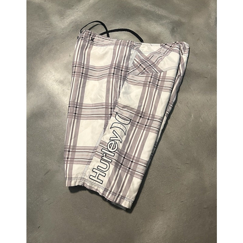 Hurley Plaid Board Shorts Men’s 36 Tan Brown Surf Swim Trunks