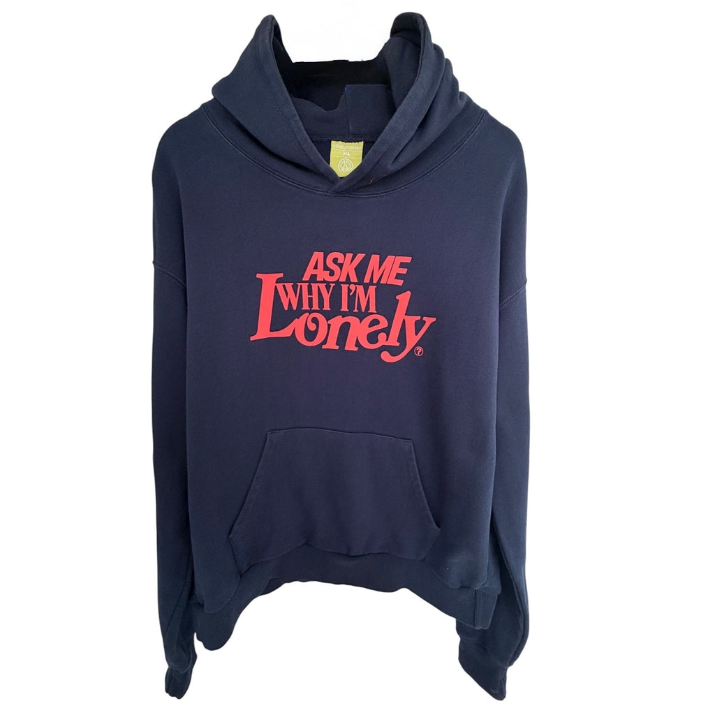 Lonely Ghost Ask Me Why I'm Lonely Hoodie Womens XL Navy Pullover Sweatshirt