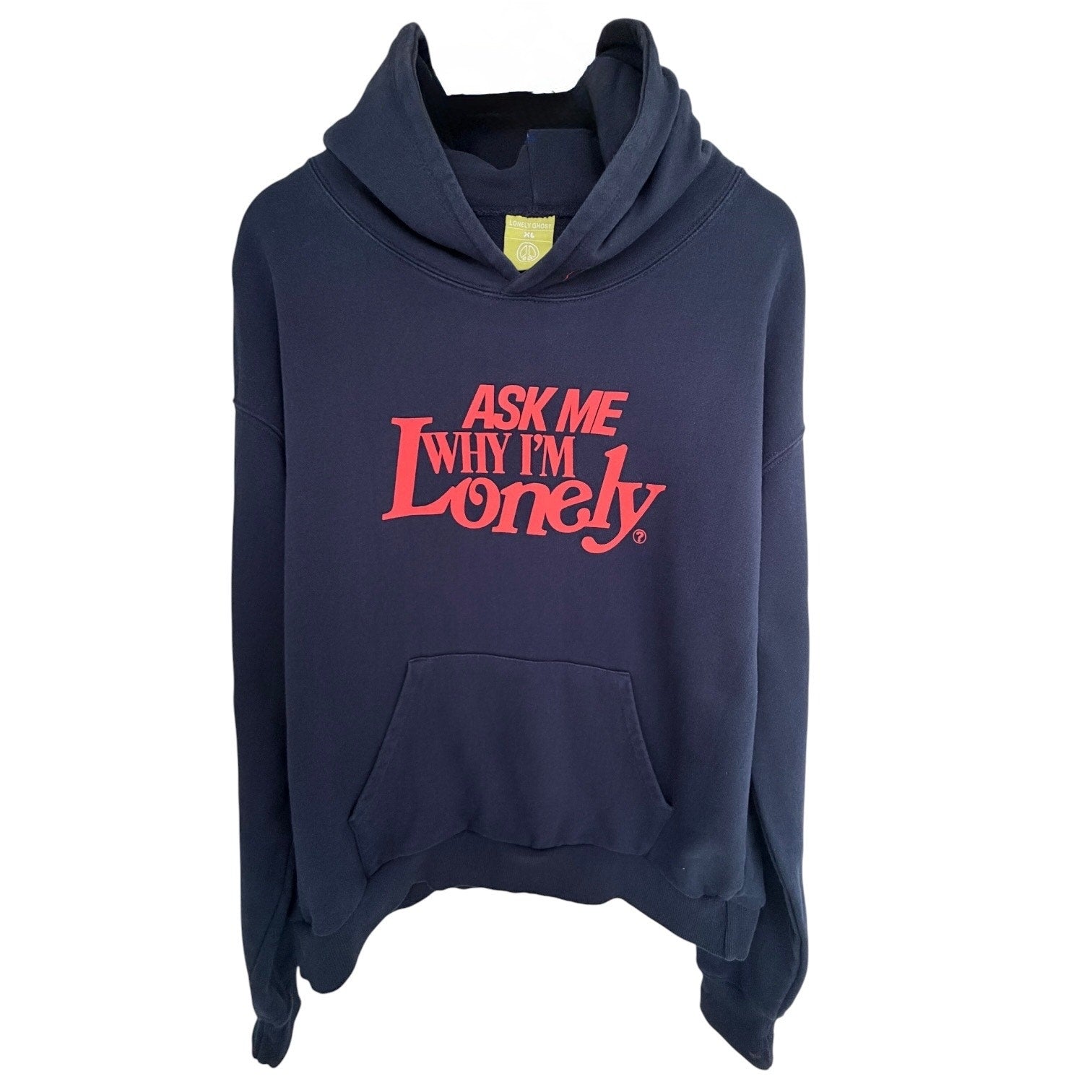 Lonely Ghost Ask Me Why I'm Lonely Hoodie Womens XL Navy Pullover Sweatshirt