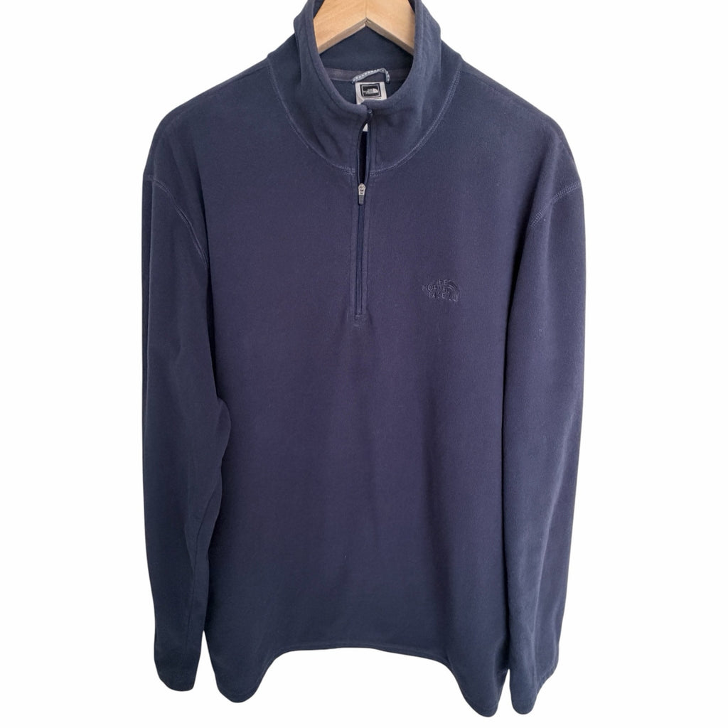 The North Face Mens XL Blue Quarter Zip Fleece Pullover Embroidered Logo