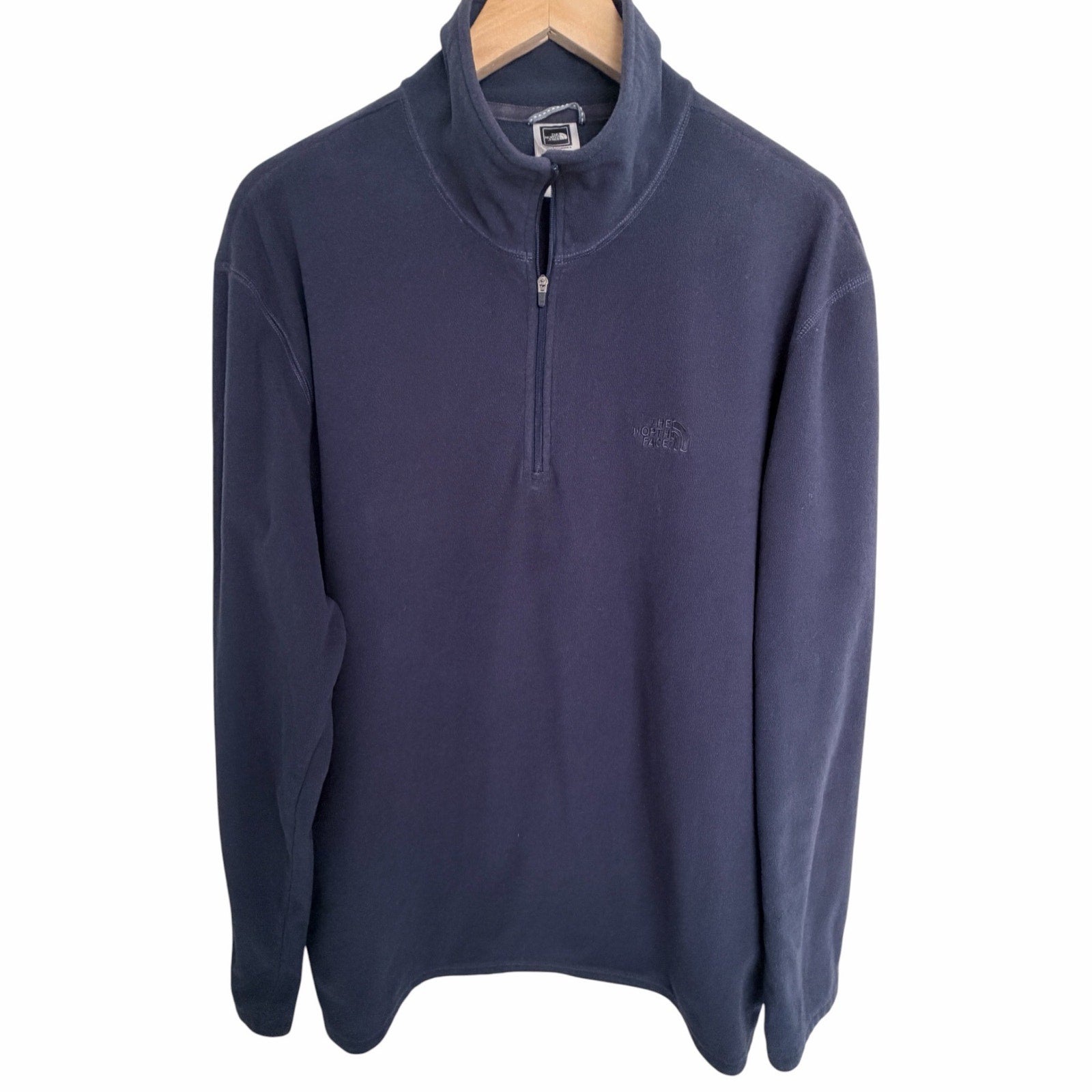 The North Face Mens XL Blue Quarter Zip Fleece Pullover Embroidered Logo