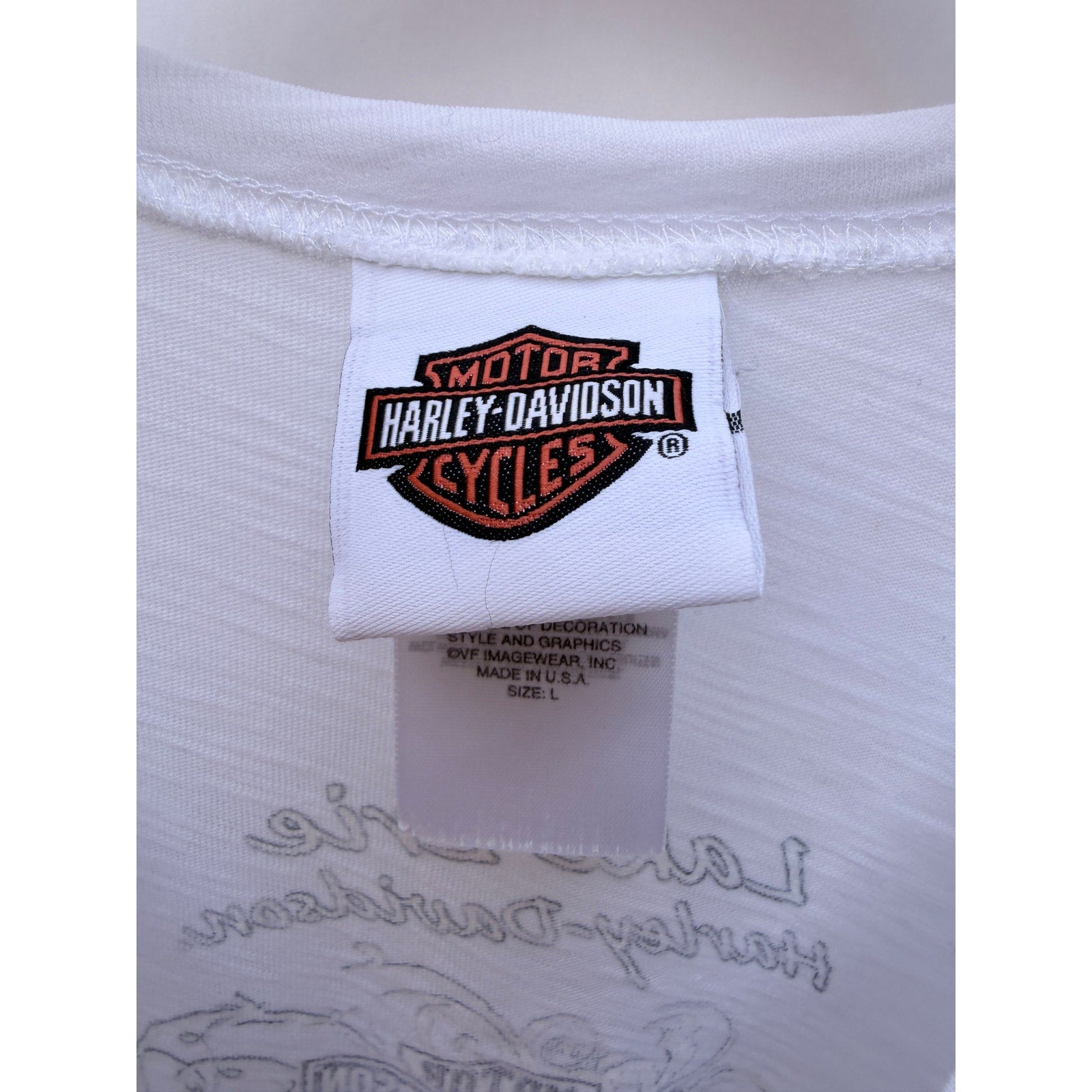 Harley Davidson Womens T Shirt Large White Lake Erie Akron Ohio Graphic Tee