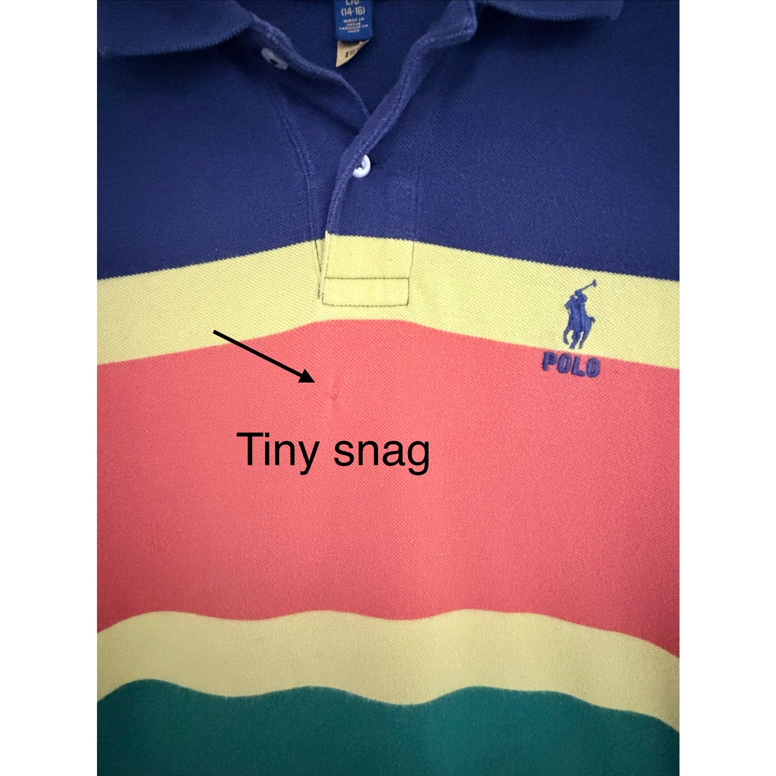 Polo Ralph Lauren Boys Large Striped Polo Shirt Blue Yellow Orange Green Cotton