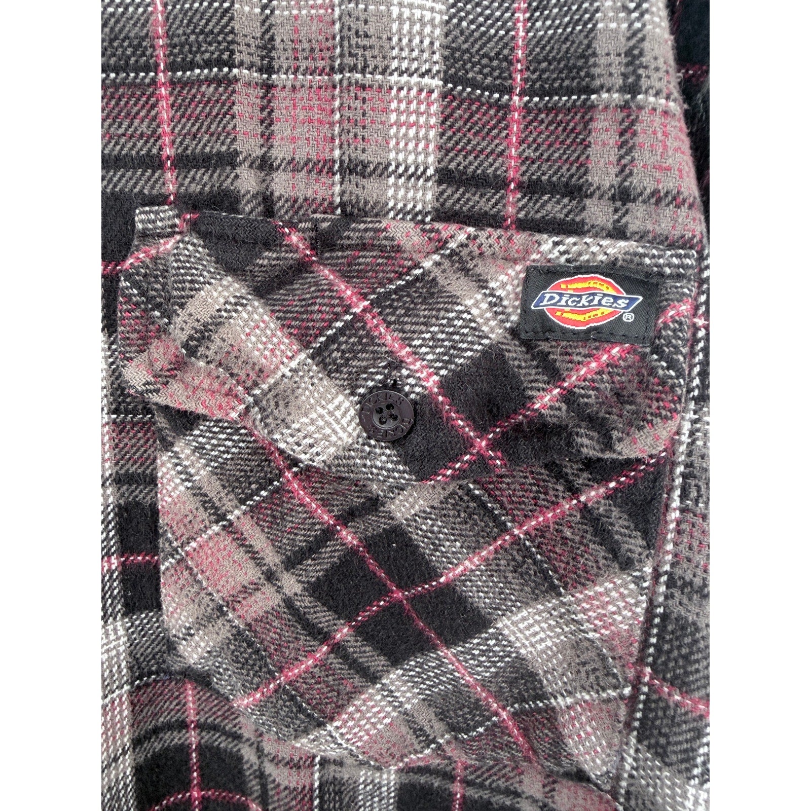 Dickies Flannel Shirt Mens 2XL Gray Red Plaid Workwear Button Up