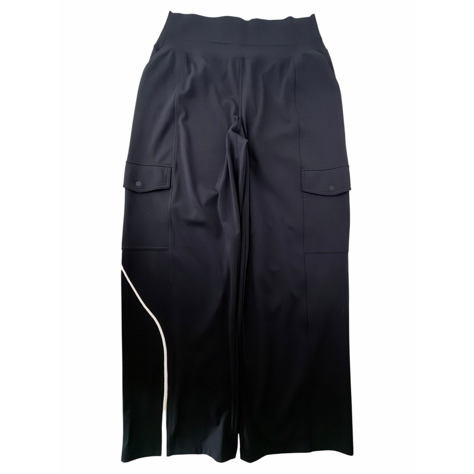 Athleta Black Wide Leg Cargo Pants Womens Medium Pull On Travel Casual