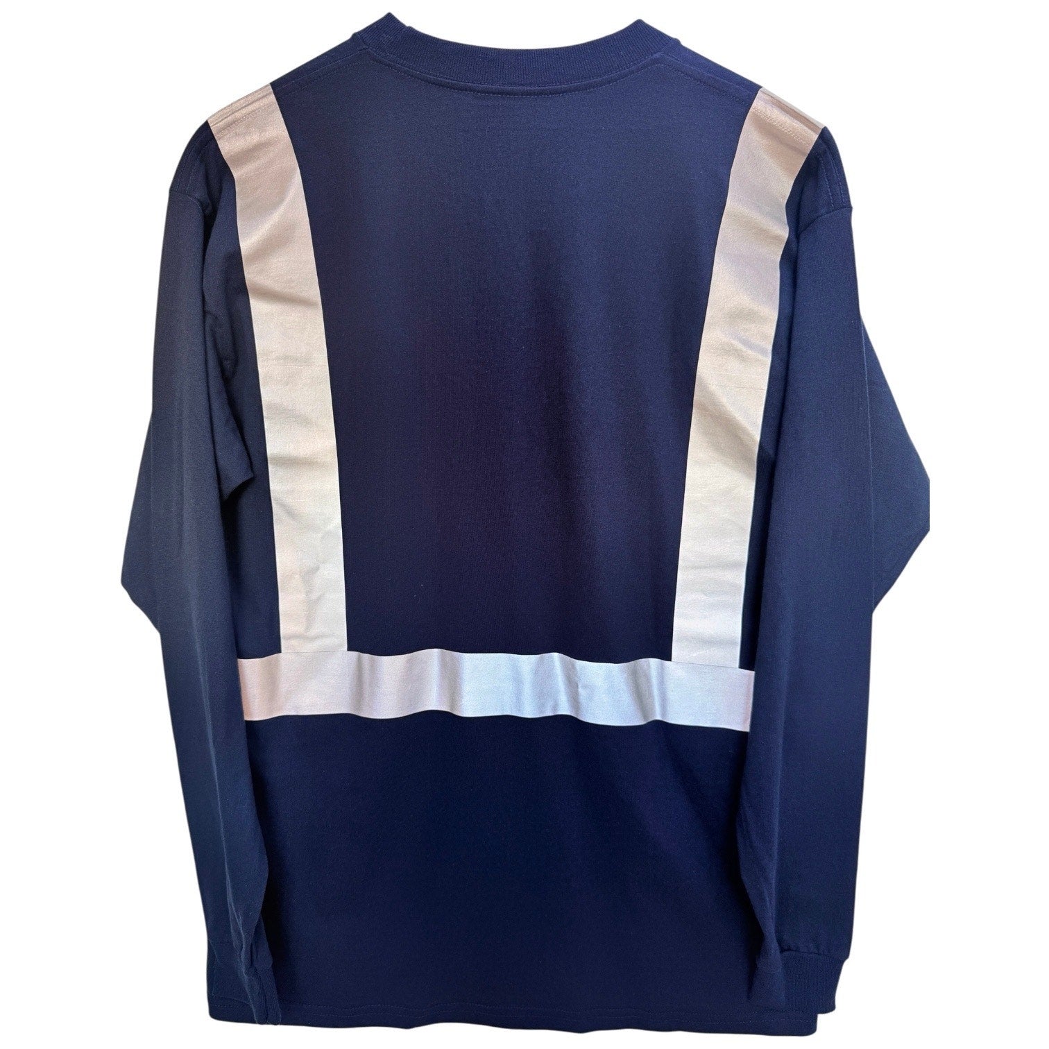 Bayside Long Sleeve Shirt Mens L Navy USA Made Reflective Workwear Heavyweight