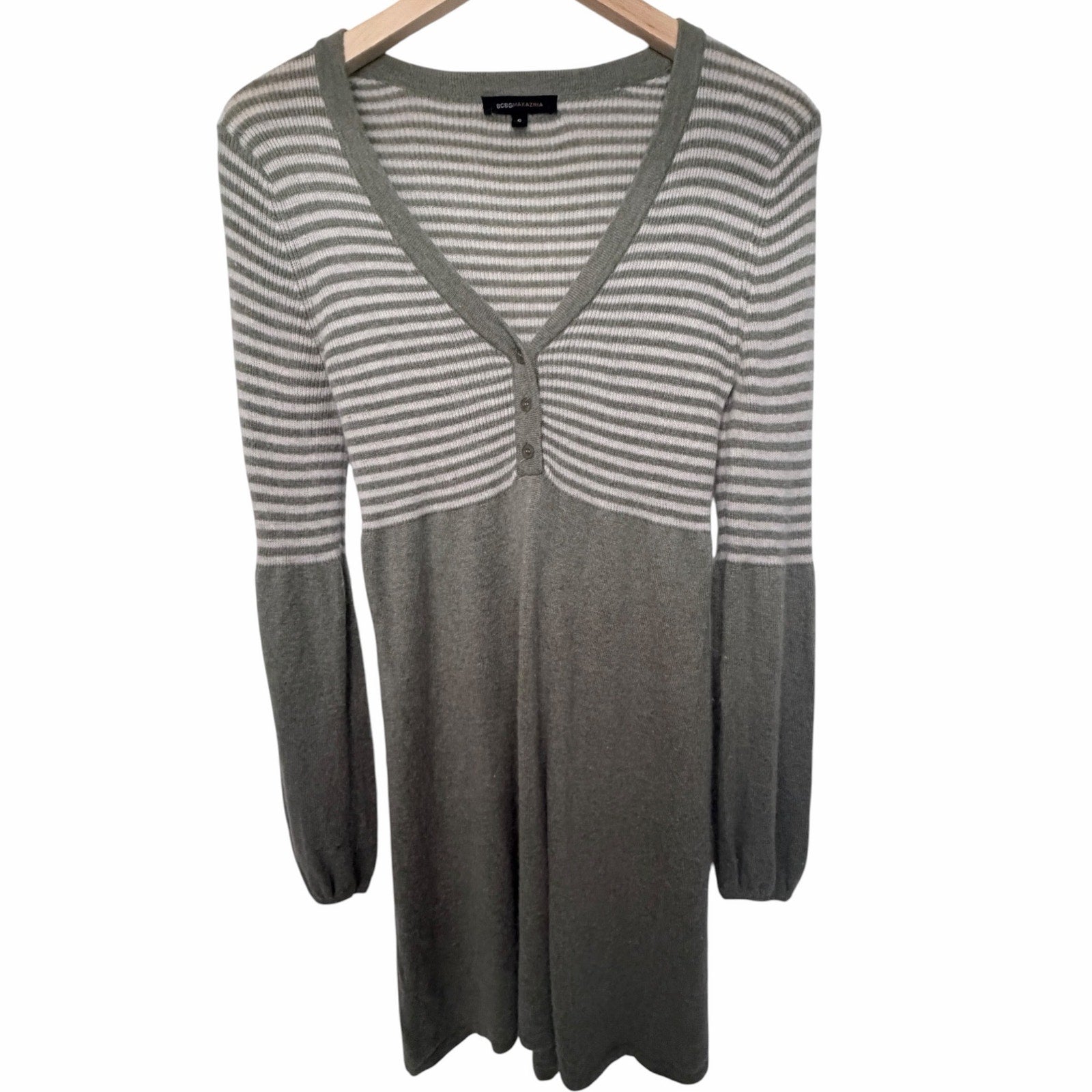 BCBGMAXAZRIA Green Striped Sweater Dress S