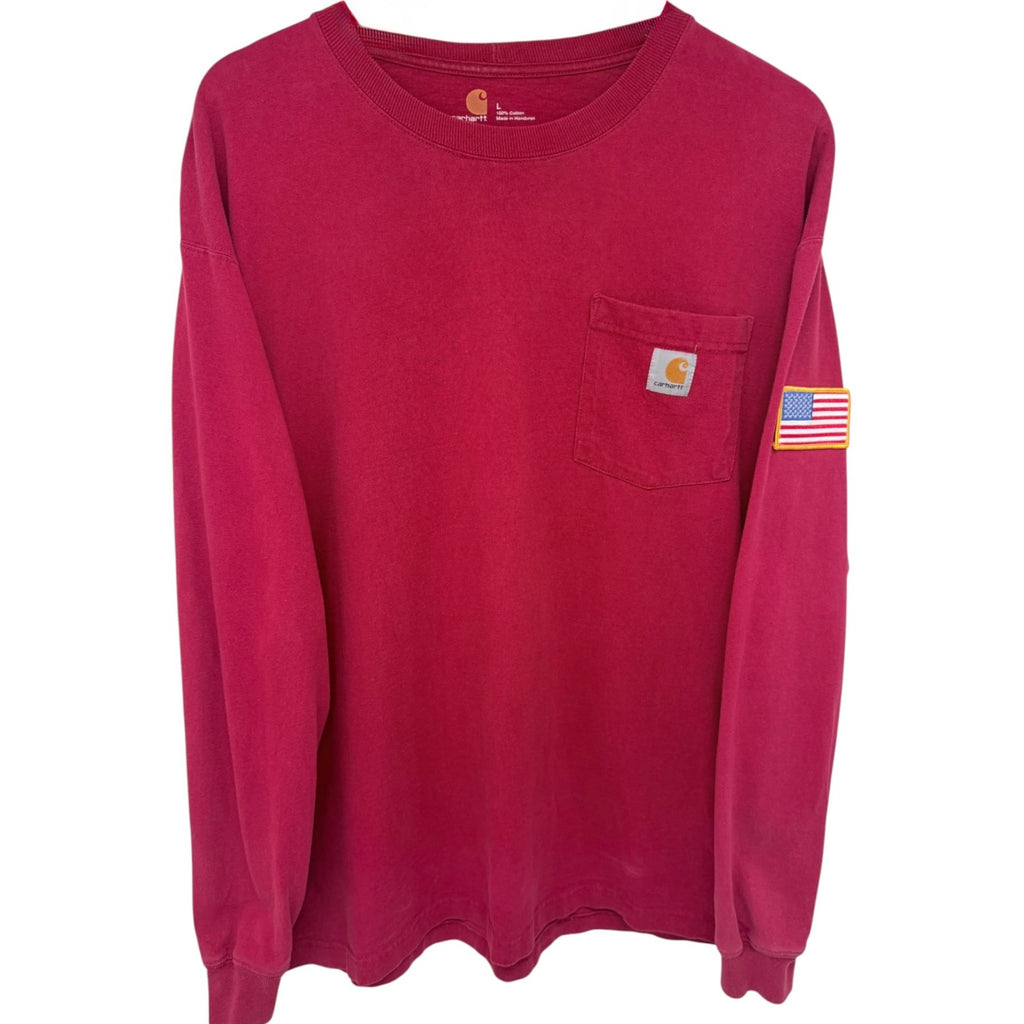 Carhartt Men's Red Men's Dearborn Loose Fit Heavyweight Long Sleeve Pocket T-Shirt T-Shirt — front view